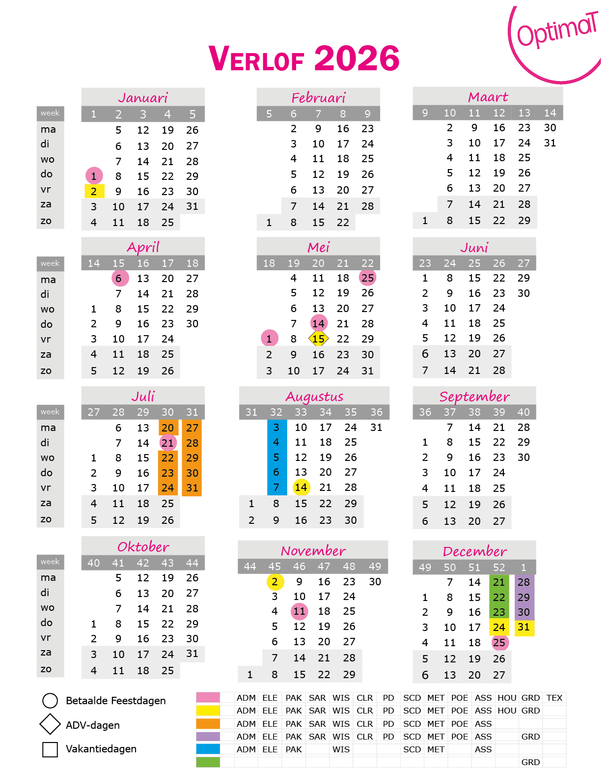 Verlofkalender 2026 Verlofkalender 2026